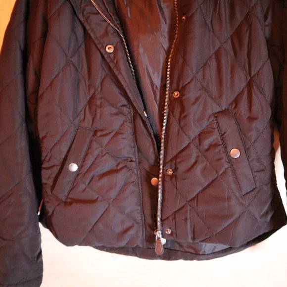 Love Tree Black Puffer Button Up Jacket With Removable Fuzzy Hood - Picture 2 of 3